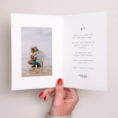 Carte de Noel Fin d'année Portrait double volet composition circulaire noël bleu photo N° 2