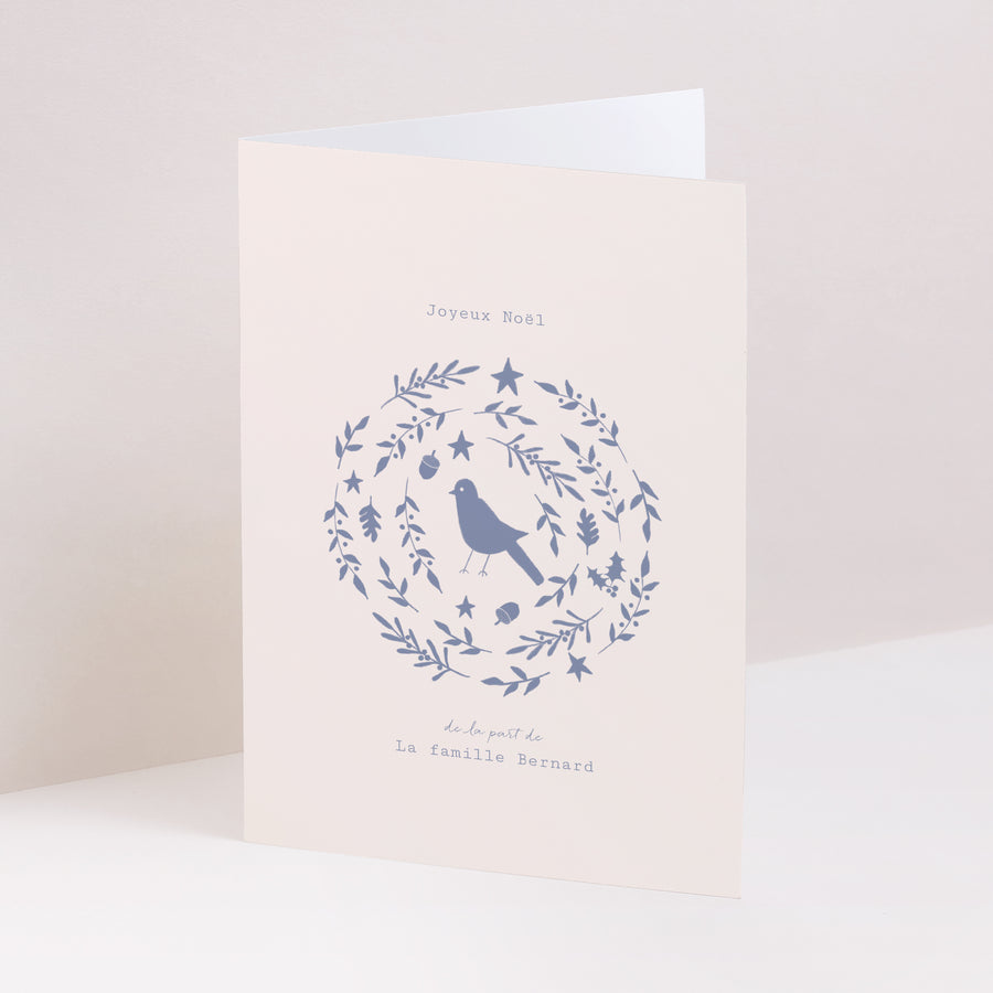Carte de voeux Fin d'année Portrait double volet composition circulaire noël bleu photo