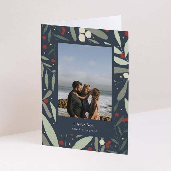 Carte de voeux Fin d'année Portrait double volet Motif noël, tons bleus photo