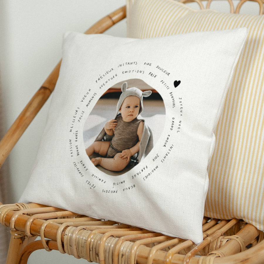 Coussin Fin d'année Beige naturel photo, petits mots photo