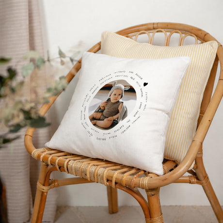 Coussin Fin d'année Beige naturel Photo, petits mots