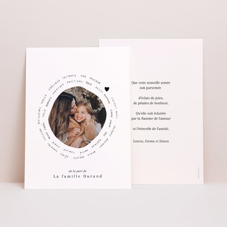 Carte de voeux Fin d'année Portrait photo, petits mots photo