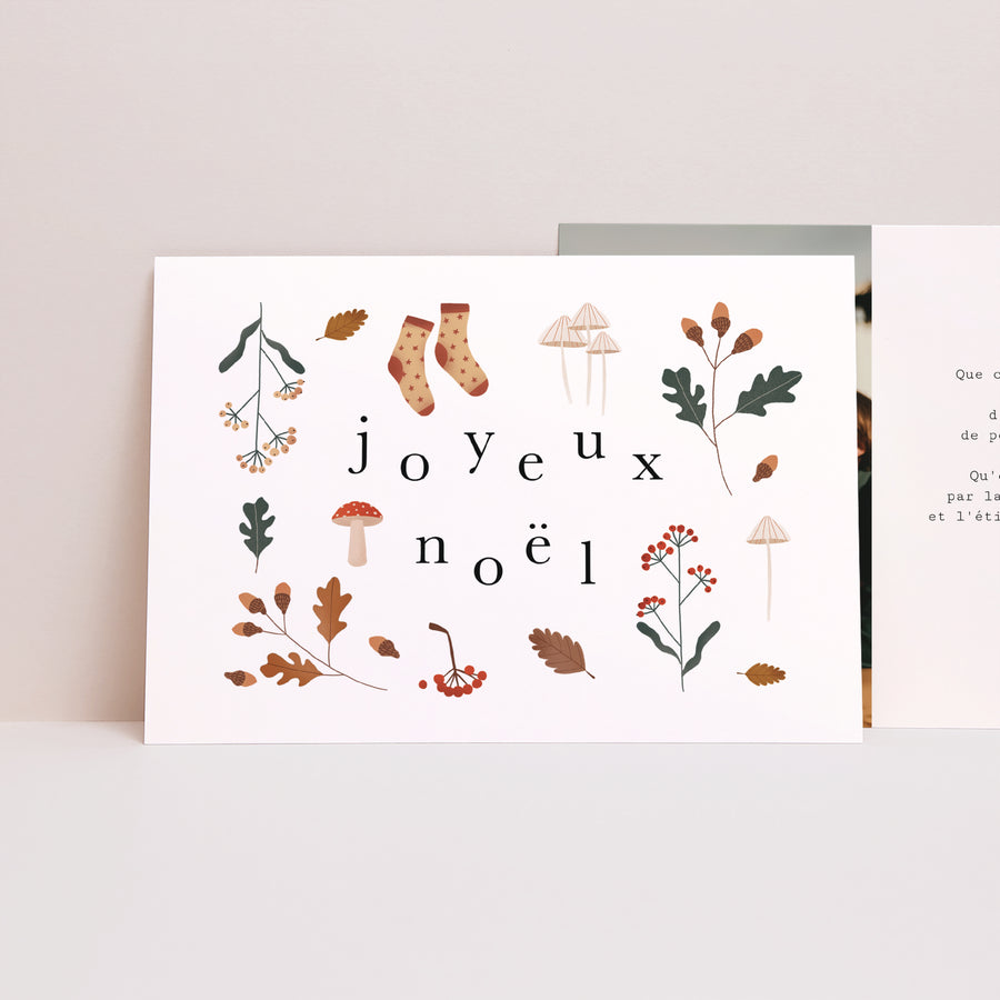 Carte de Noel Fin d'année Paysage joyeux noël, chêne, champignons photo