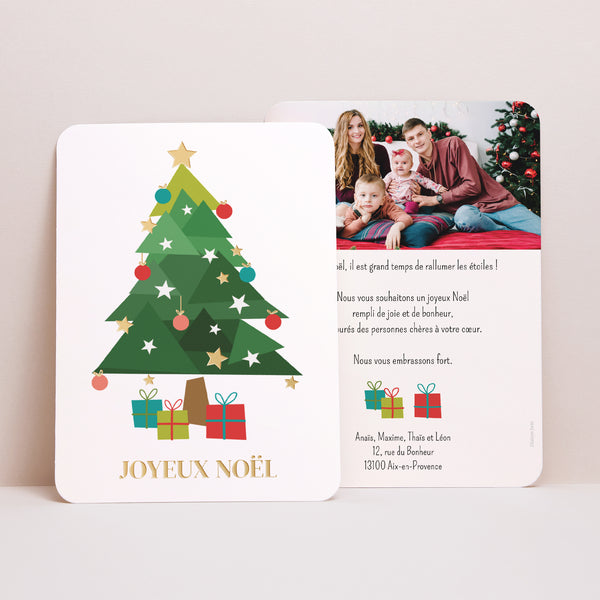 Carte de Noel Fin d'année Portrait, bords arrondis Sapins photo