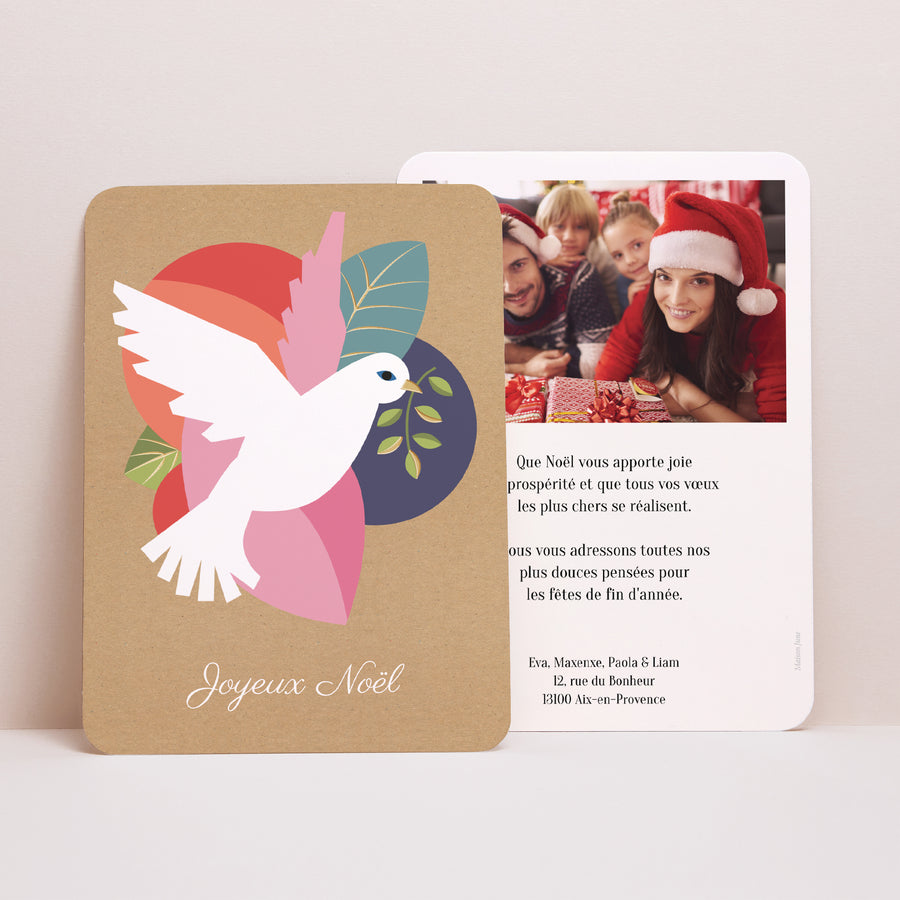 Carte de Noel Fin d'année Portrait, bords arrondis Colombe photo