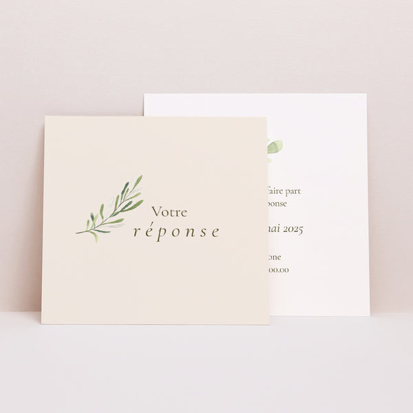 Carton réponse Mariage Carré Végétal, Eclats Dorés photo