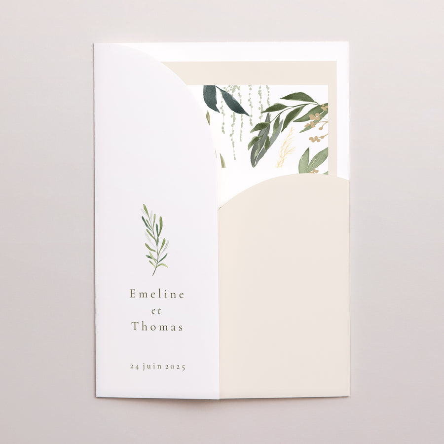 Faire-part Mariage Pochette 2 cartes Végétal, Eclats Dorés photo