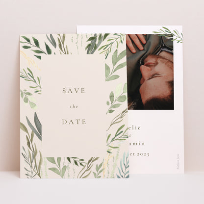 Save the date Mariage Portrait Végétal, Eclats Dorés photo N° 1