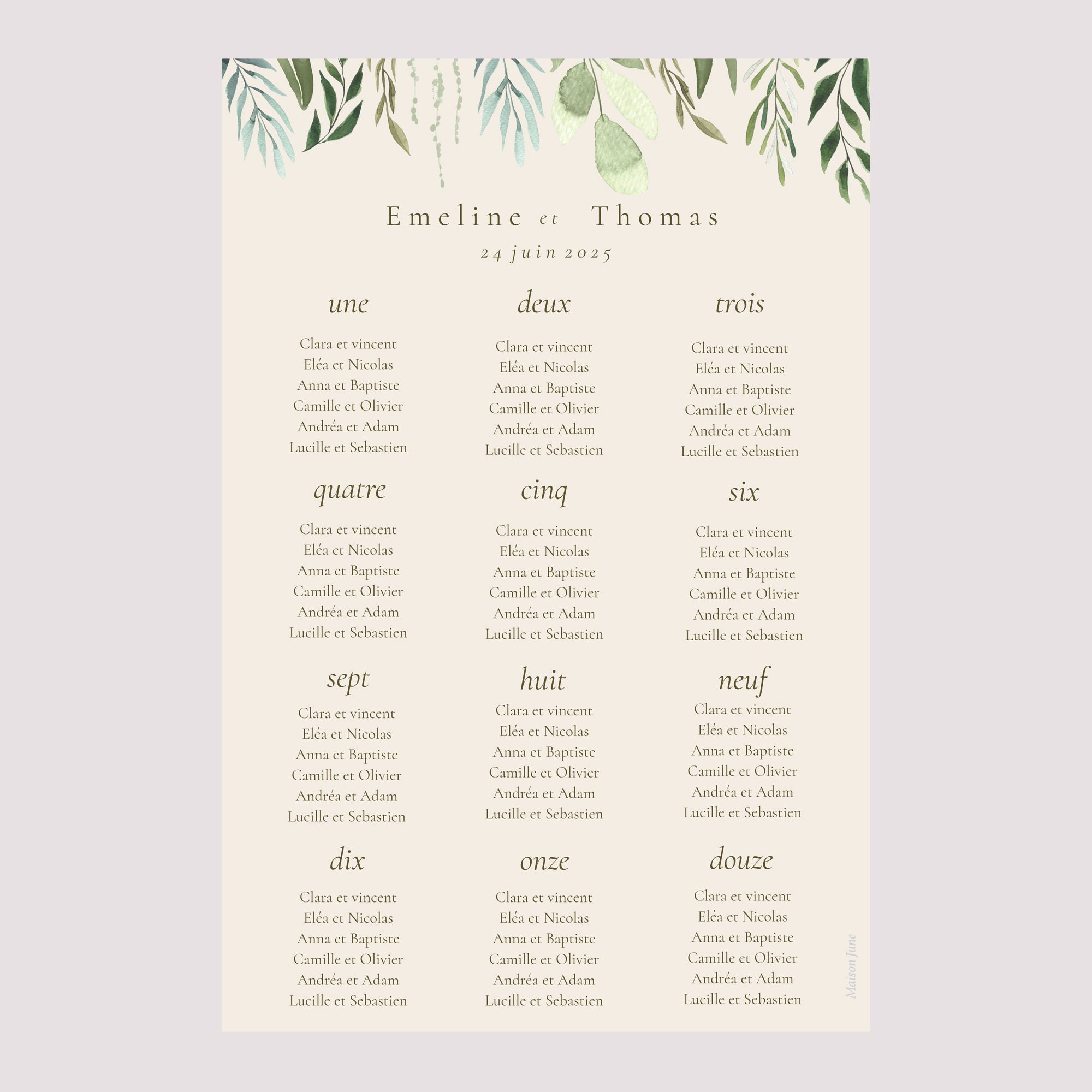 Plan de table Mariage Portrait Végétal, Eclats Dorés photo N° 2