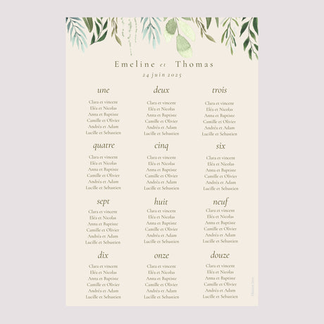 Plan de table Mariage Portrait Végétal, Eclats Dorés