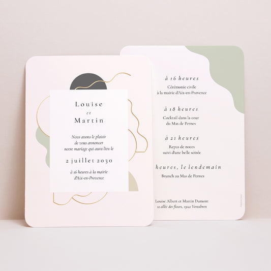 Faire-part Mariage Portrait, bords arrondis Ondulations Modernes photo