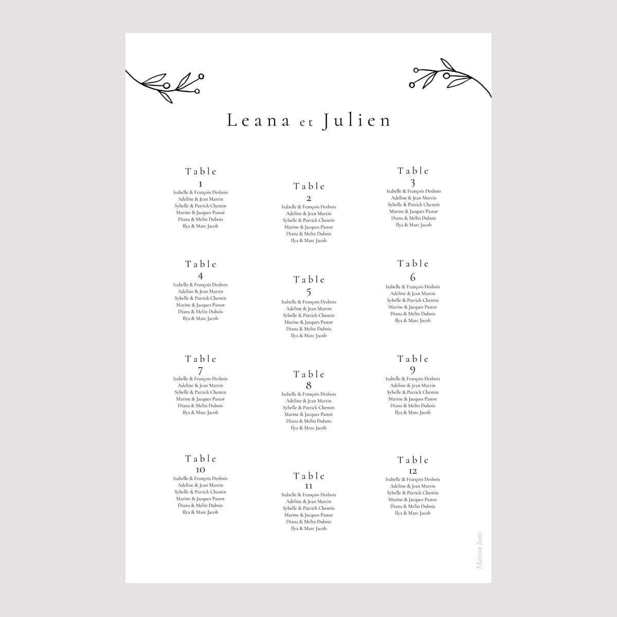 Plan de table Mariage Portrait Infini Floral photo N° 2