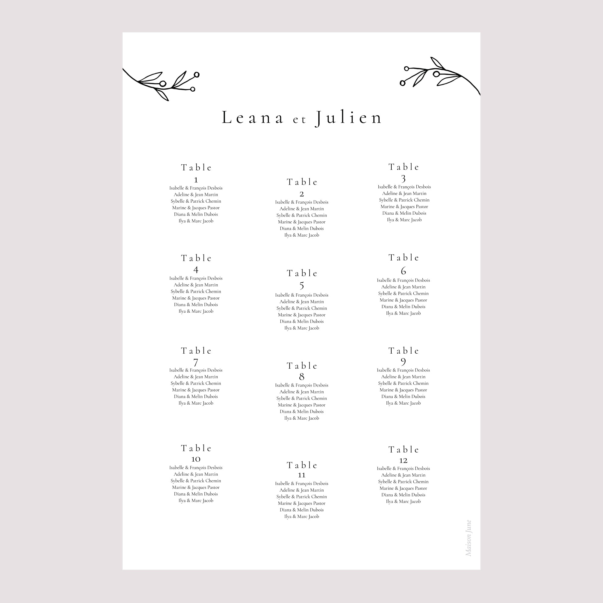 Plan de table Mariage Portrait Infini Floral photo N° 2