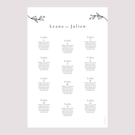 Plan de table Mariage Portrait Infini Floral