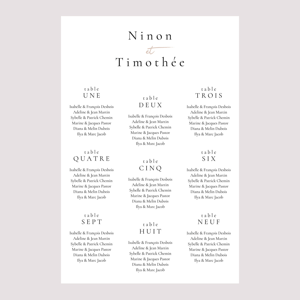 Plan de table Mariage Portrait Amour infini photo N° 2