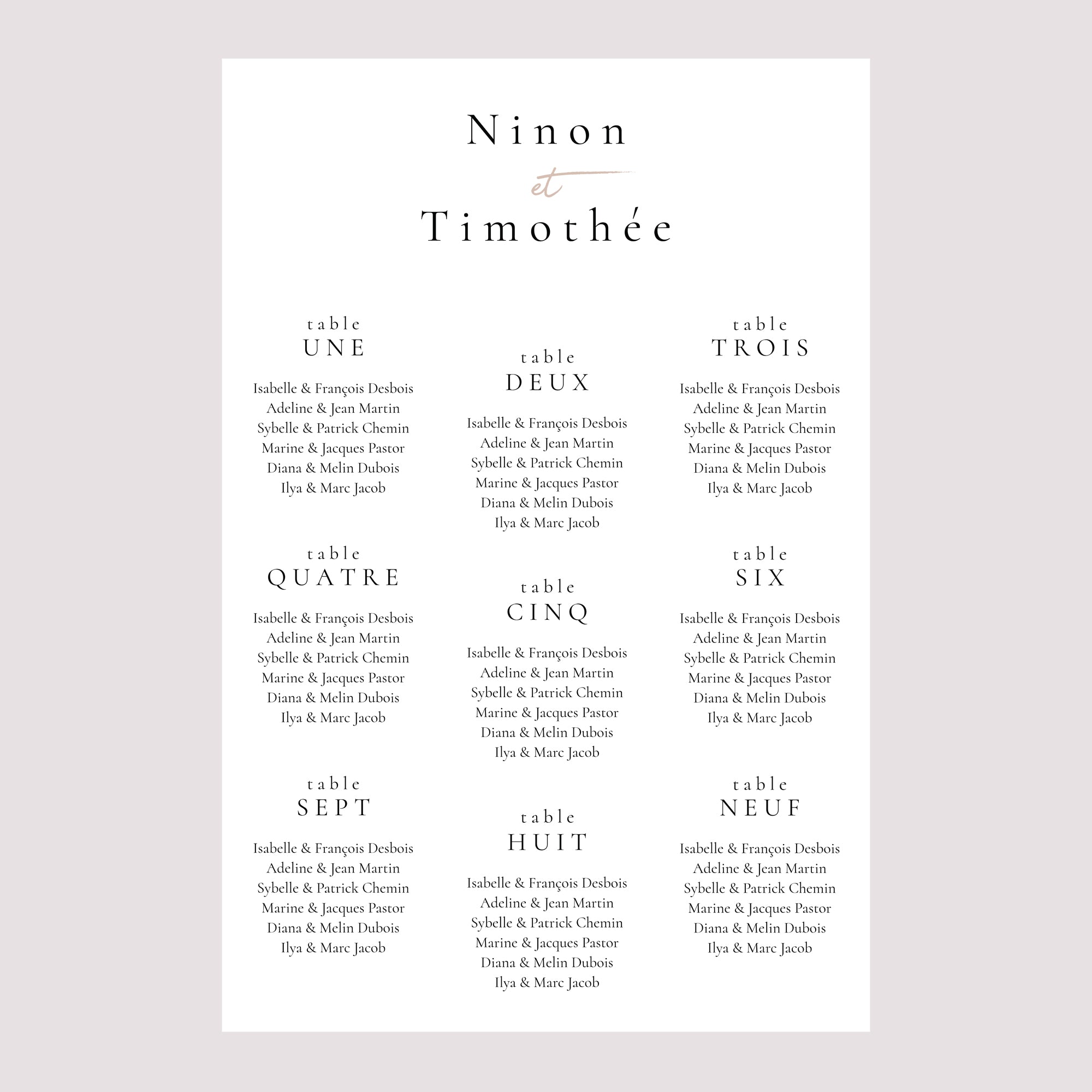 Plan de table Mariage Portrait Amour infini photo N° 2