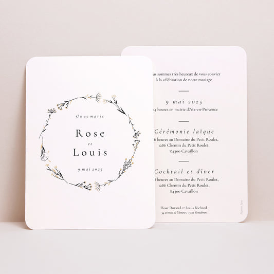 Faire-part Mariage Portrait, bords arrondis Harmonie Végétale photo