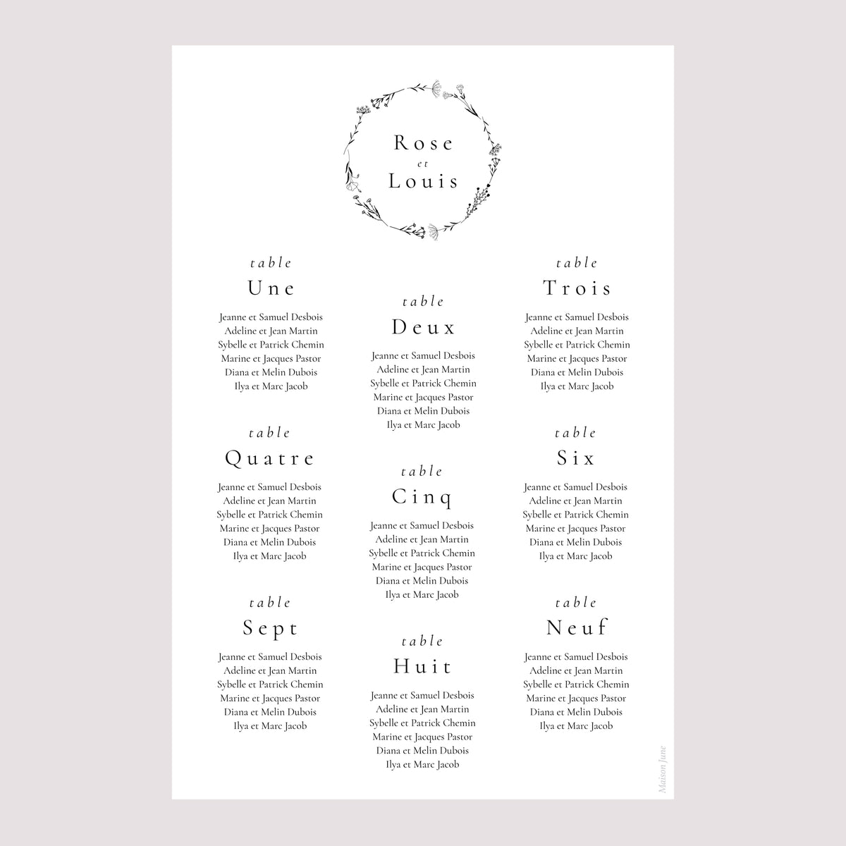 Plan de table Mariage Portrait Harmonie Végétale photo N° 2
