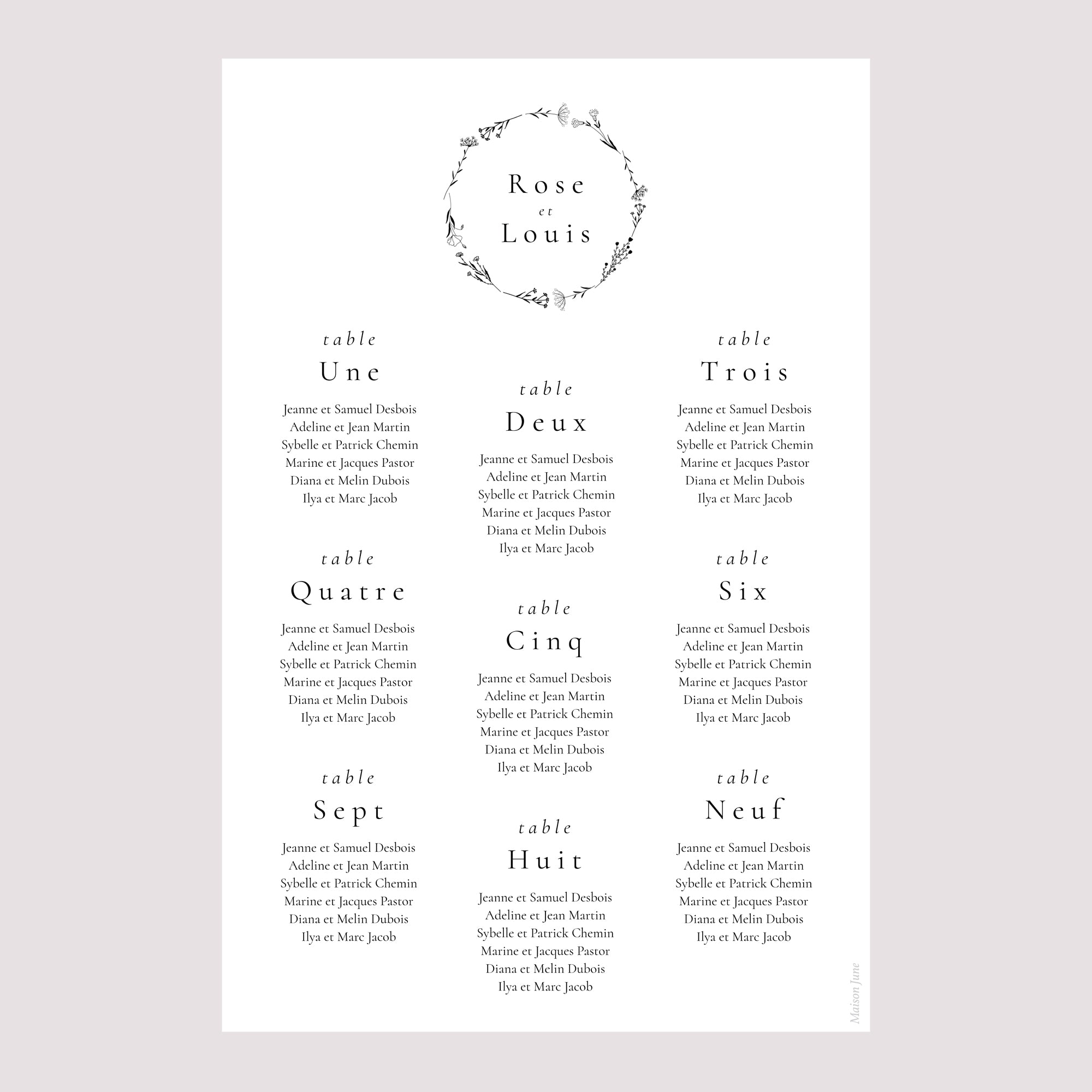 Plan de table Mariage Portrait Harmonie Végétale photo N° 2