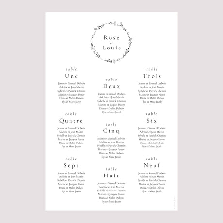 Plan de table Mariage Portrait Harmonie Végétale