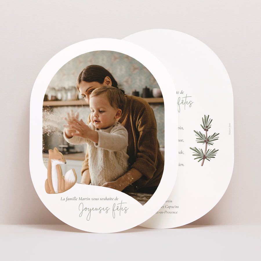 Carte de Noel Fin d'année Ovale Biscuit d'hiver photo