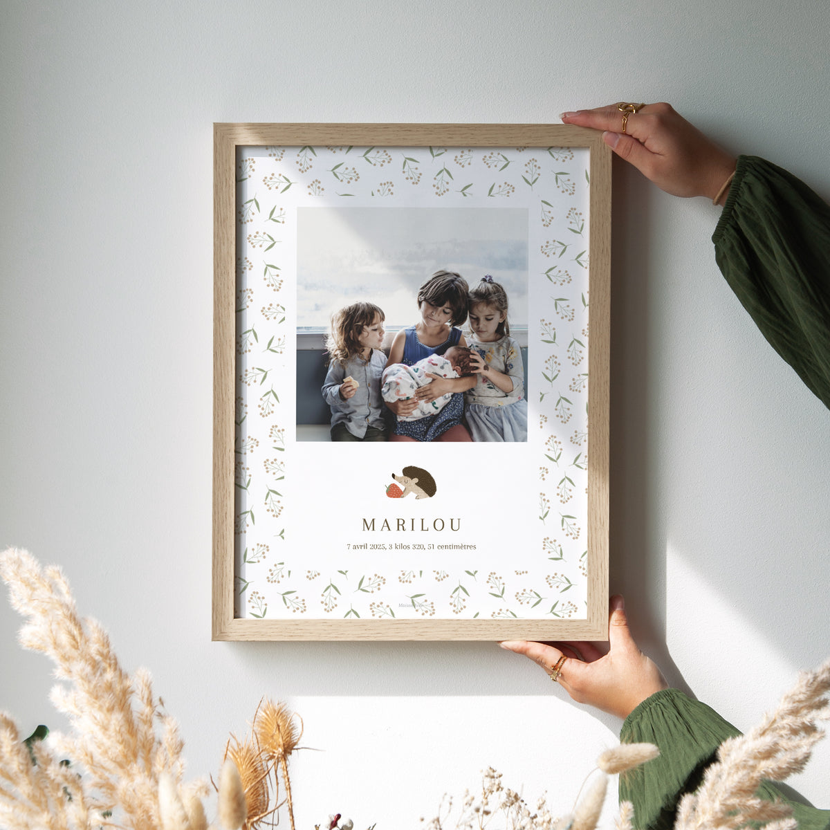Affiche Naissance Portrait 30 x 40 cm Hérisson, motif baies photo N° 2