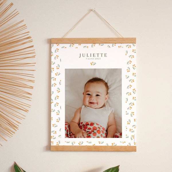 Affiche Naissance Portrait 30 x 40 cm Poussin & motifs photo