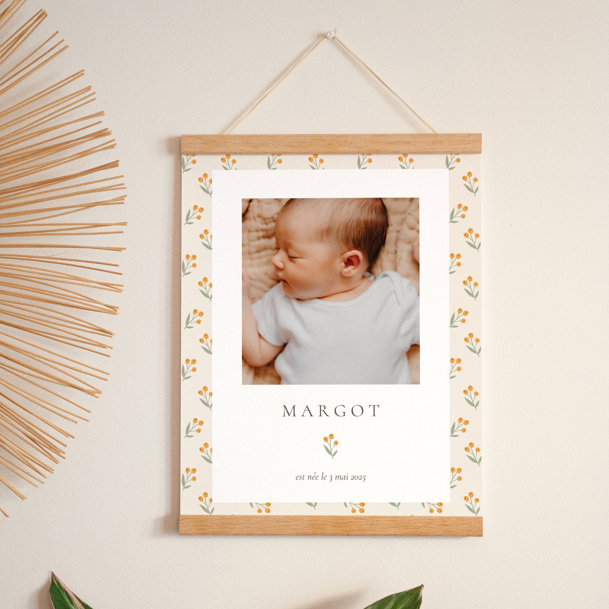 Affiche Naissance Portrait 30 x 40 cm Body fleuri photo N° 1