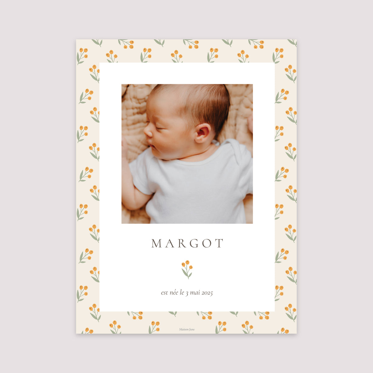 Affiche Naissance Portrait 30 x 40 cm Body fleuri photo N° 2