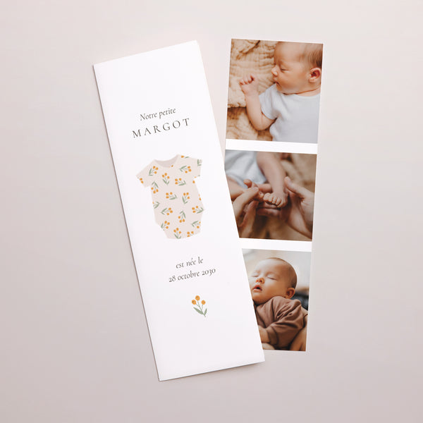 Faire-part Naissance Marque-page photo Body fleuri photo