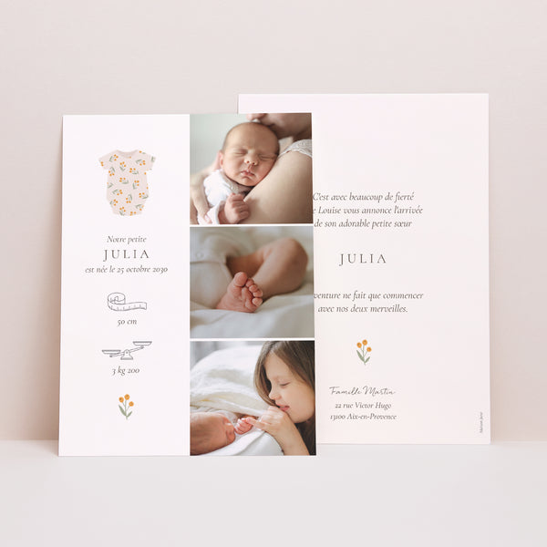 Faire-part Naissance Portrait Body fleuri photo