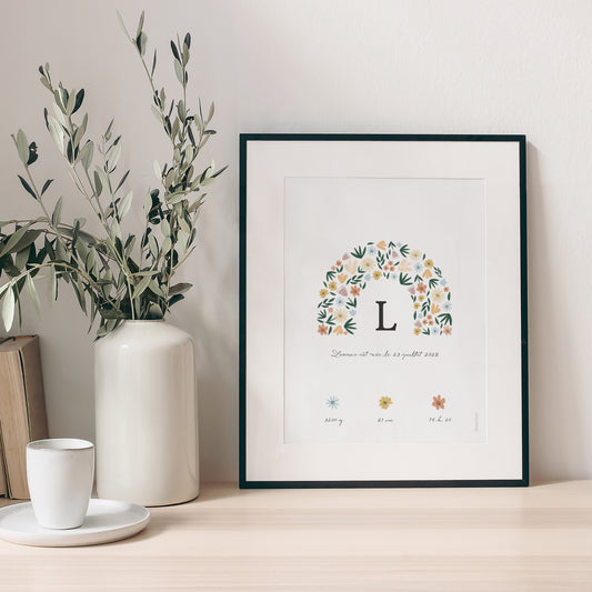 Affiche Naissance Portrait Arc en fleurs Printanier photo