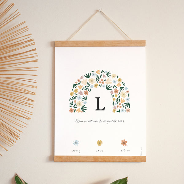 Affiche Naissance Portrait 30 x 40 cm Arc en fleurs Printanier photo