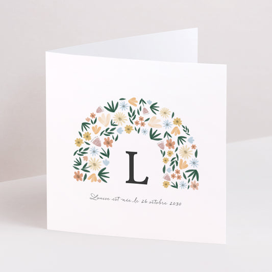 Faire-part Naissance Carré double volet Arc en fleurs Printanier photo