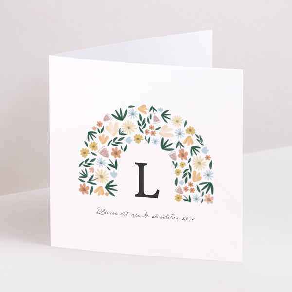 Faire-part Naissance Carré double volet Arc en fleurs Printanier photo