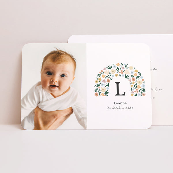 Faire-part Naissance Paysage, bords arrondis Arc en fleurs Printanier photo