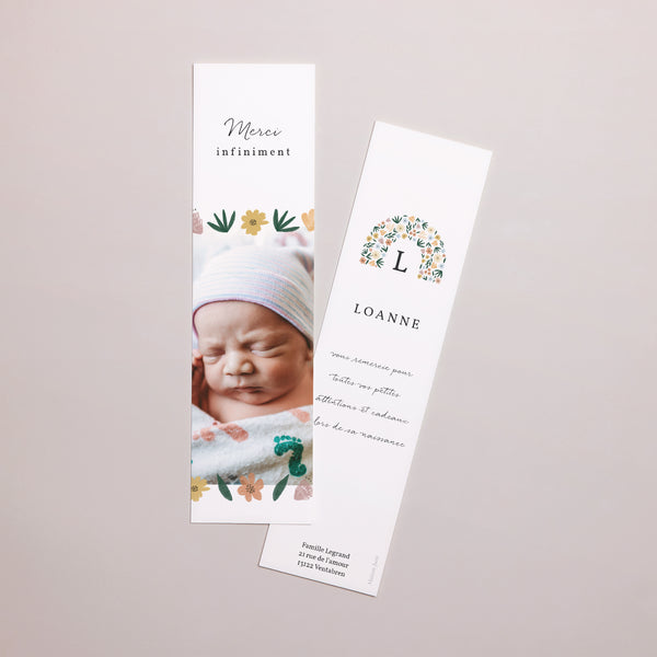 Remerciements Naissance Marque-page Arc en fleurs Printanier photo