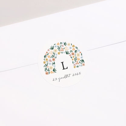 Sticker Naissance Rond Arc en fleurs Printanier photo N° 1