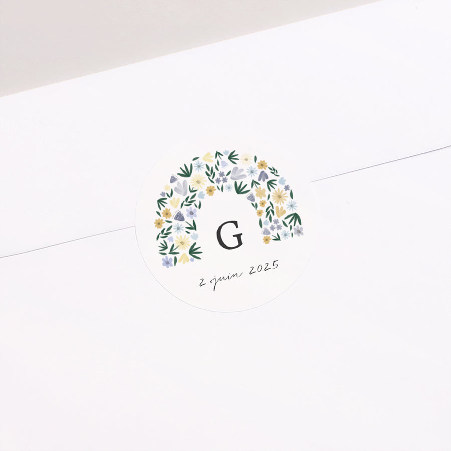 Sticker Naissance Rond Arc en fleurs Bleuté photo