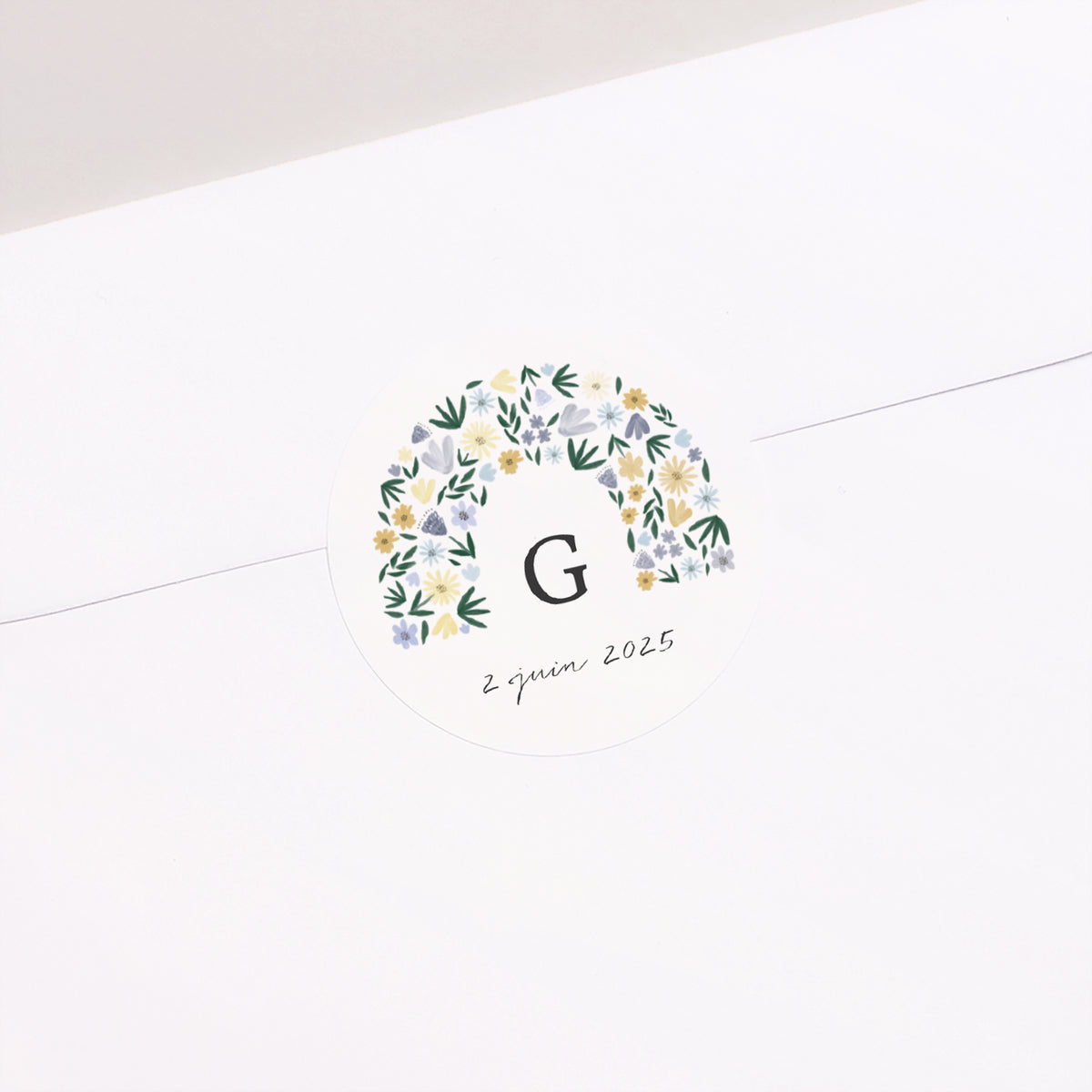 Sticker Naissance Rond Arc en fleurs Bleuté photo N° 1