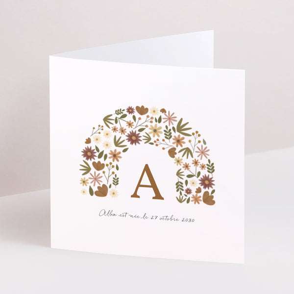Faire-part Naissance Carré double volet Arc en fleurs Automnal photo