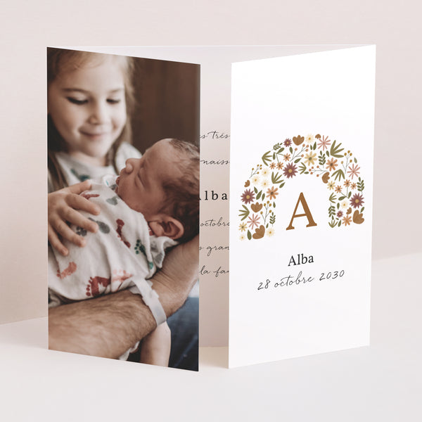 Faire-part Naissance Triptyque ouverture fenêtre Arc en fleurs Automnal photo