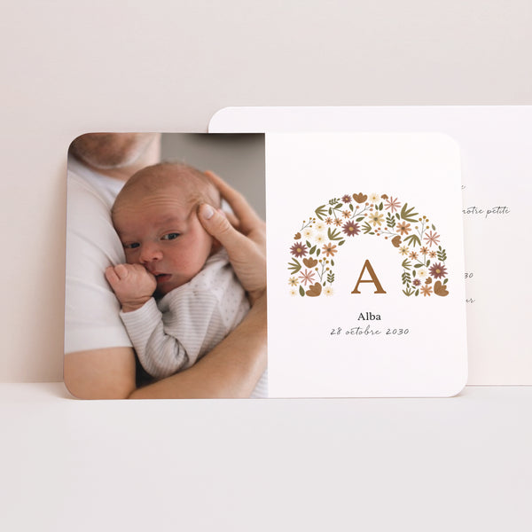 Faire-part Naissance Paysage, bords arrondis Arc en fleurs Automnal photo