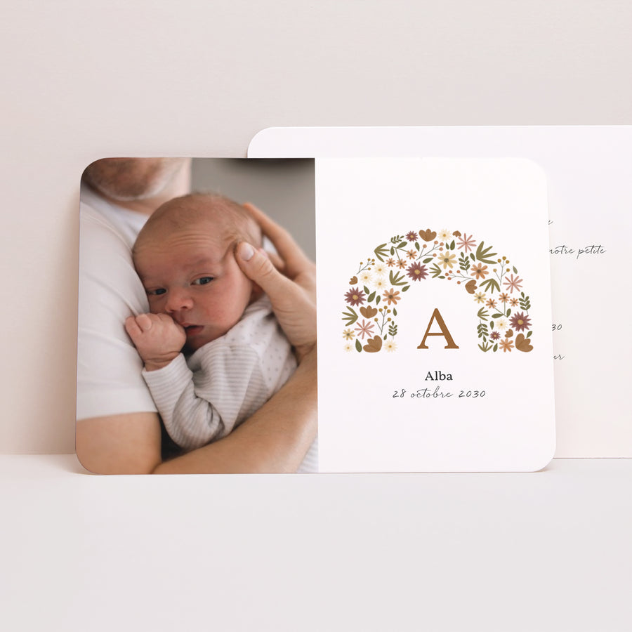 Faire-part Naissance Paysage, bords arrondis Arc en fleurs Automnal photo