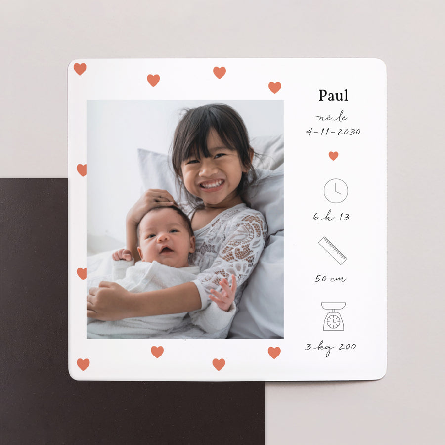 Faire-part Naissance Lot de 9, magnétique Atout Coeur photo