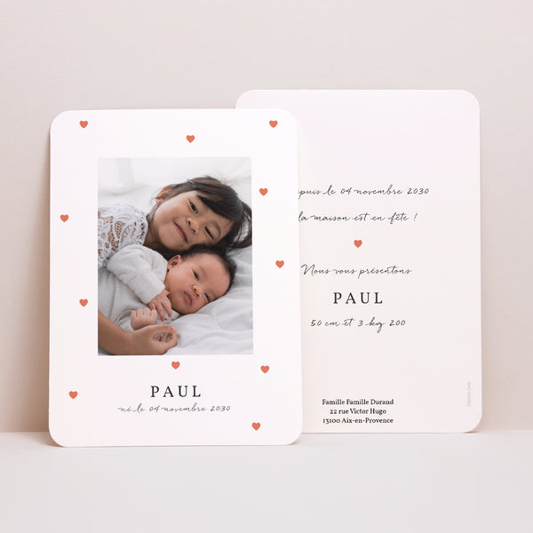 Faire-part Naissance Portrait, bords arrondis Atout Coeur photo