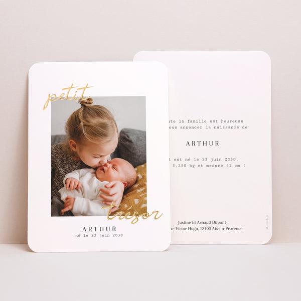 Faire-part Naissance Portrait, bords arrondis Petit Trésor photo