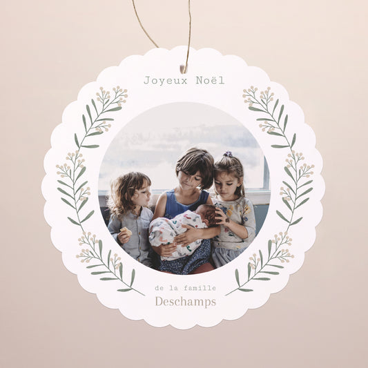 Carte de Noel Fin d'année À suspendre Brin flocon et boule photo