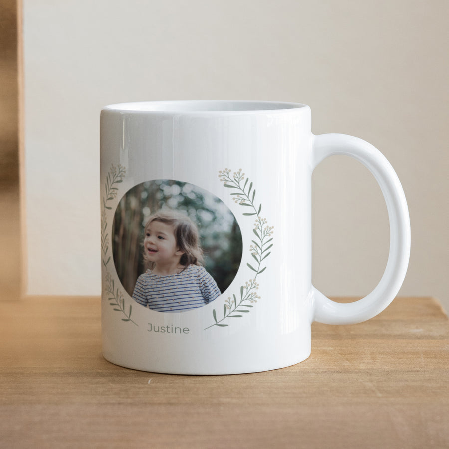 Mug Fin d'année Blanc Brin flocon et boule photo