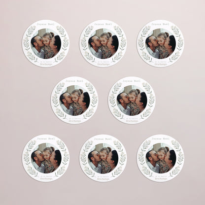 Carte de Noel Fin d'année Lot de 8, magnétique, rond, Ø 10cm Brin flocon et boule photo N° 3